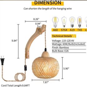Retro Japanese Bamboo Woven Bedside Wall Lamp (Option: Light Source Not Included-American Standard Plug Type B)