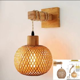 Retro Japanese Bamboo Woven Bedside Wall Lamp (Option: Light Source-Wall Lamp Type A)
